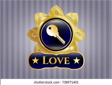  Shiny badge with key icon and Love text inside