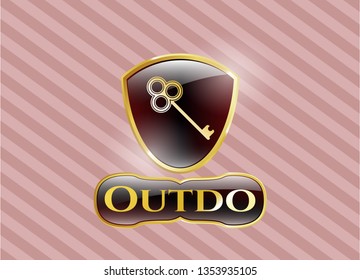  Shiny badge with key icon and Outdo text inside