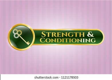  Shiny badge with key icon and Strength and Conditioning text inside