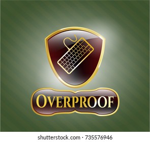  Shiny badge with keyboard icon and Overproof text inside