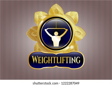  Shiny badge with lat pull down, exercise icon and Weightlifting text inside