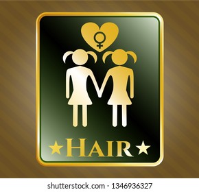  Shiny badge with lesbian love icon and Hair text inside