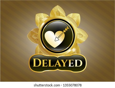  Shiny badge with love icon and Delayed text inside