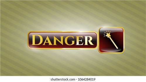  Shiny badge with magic stick icon and Danger text inside