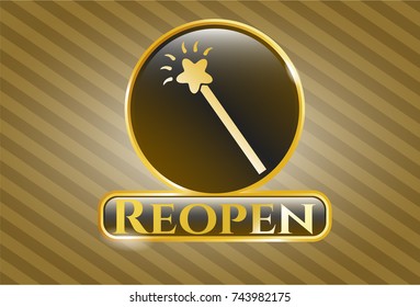  Shiny badge with magic stick icon and Reopen text inside