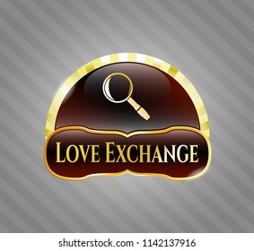  Shiny badge with magnifying glass icon and Love Exchange text inside