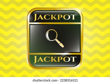 Shiny badge with magnifying glass icon and Jackpot text inside