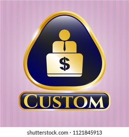  Shiny badge with man working on computer icon and Custom text inside