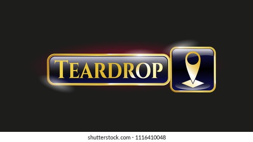  Shiny badge with map pointer icon and Teardrop text inside