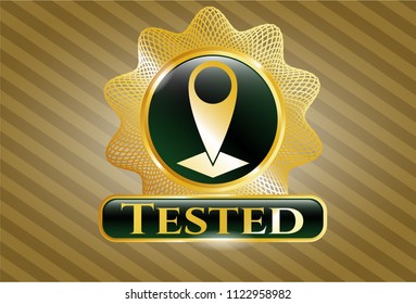  Shiny badge with map pointer icon and Tested text inside
