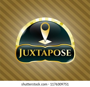  Shiny badge with map pointer icon and Juxtapose text inside