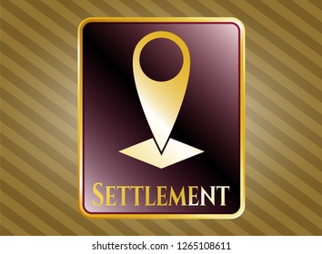  Shiny badge with map pointer icon and Settlement text inside