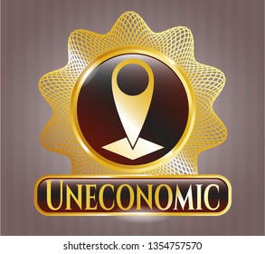  Shiny badge with map pointer icon and Uneconomic text inside