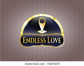  Shiny badge with map pointer icon and Endless Love text inside