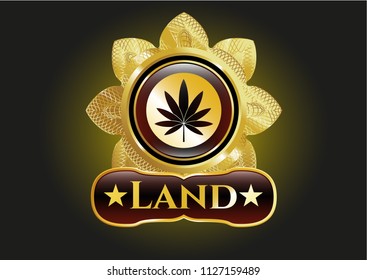  Shiny badge with marijuana leaf icon and Land text inside