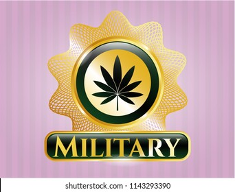  Shiny badge with marijuana leaf icon and Military text inside