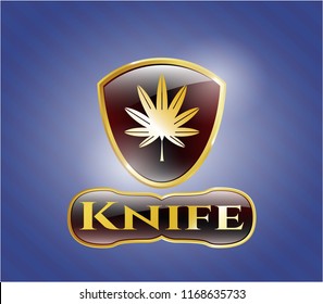  Shiny badge with marijuana leaf, weed icon and Knife text inside