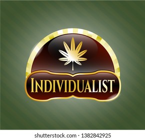  Shiny badge with marijuana leaf, weed icon and Individualist text inside