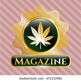  Shiny badge with Marijuana leaf (weed) icon and Magazine text inside
