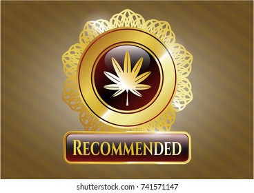  Shiny badge with marijuana leaf, weed icon and Recommended text inside