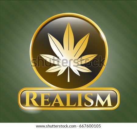  Shiny badge with Marijuana leaf (weed) icon and Realism text inside