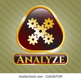  Shiny badge with mechanism icon and Analyze text inside