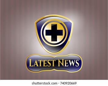  Shiny badge with medicine icon and Latest News text inside