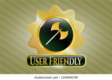  Shiny badge with medieval axe icon and User Friendly text inside