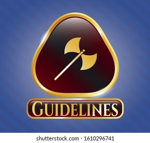  Shiny badge with medieval axe icon and Guidelines text inside