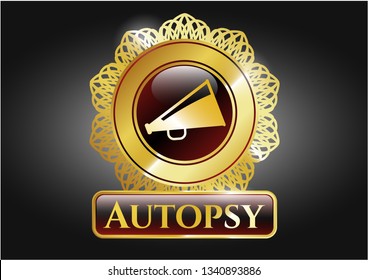  Shiny badge with megaphone icon and Autopsy text inside