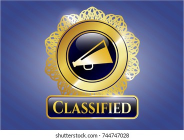  Shiny badge with megaphone icon and Classified text inside