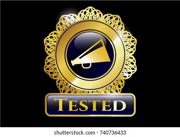  Shiny badge with megaphone icon and Tested text inside