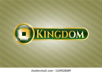  Shiny badge with microchip, microprocessor icon and Kingdom text inside