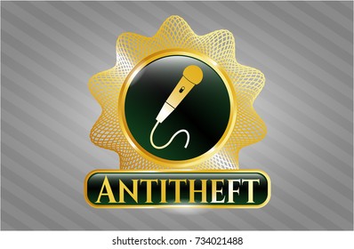  Shiny badge with microphone icon and Antitheft text inside