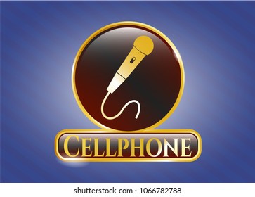 Shiny badge with microphone icon and Cellphone text inside