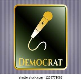  Shiny badge with microphone icon and Democrat text inside