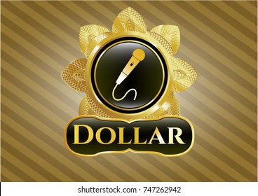  Shiny badge with microphone icon and Dollar text inside