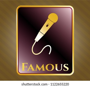  Shiny badge with microphone icon and Famous text inside