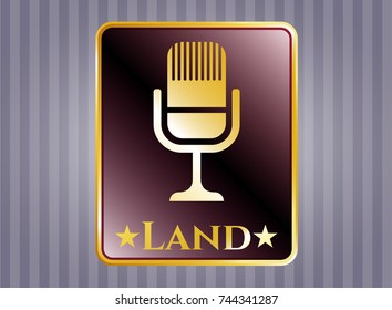  Shiny badge with microphone icon and Land text inside