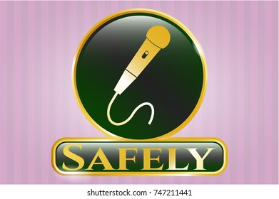  Shiny badge with microphone icon and Safely text inside