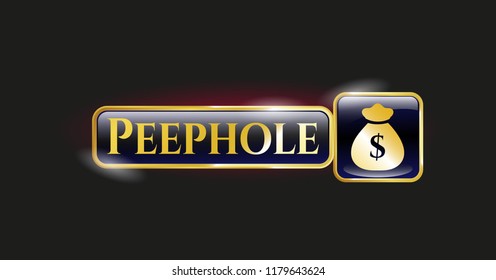  Shiny badge with money bag icon and Peephole text inside