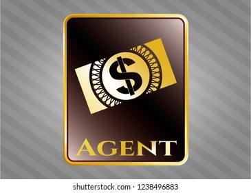  Shiny badge with money, dollar bill icon and Agent text inside