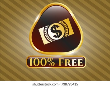  Shiny badge with money, dollar bill icon and 100% Free text inside