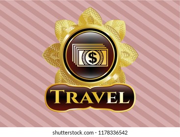  Shiny badge with money icon and Travel text inside