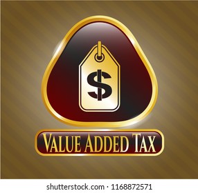  Shiny badge with money tag icon and Value Added Tax text inside