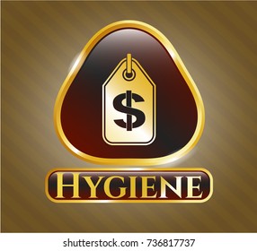 Shiny badge with money tag icon and Hygiene text inside