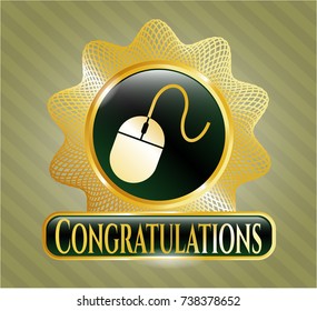 Shiny badge with mouse icon and Congratulations text inside