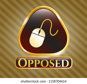  Shiny badge with mouse icon and Opposed text inside