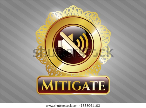 Shiny Badge Mute Icon Mitigate Text Stock Vector Royalty Free 1358041103