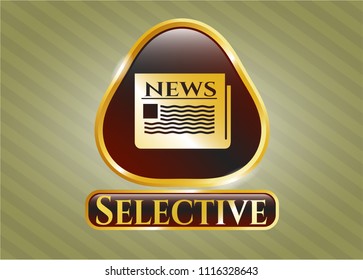  Shiny badge with newspaper icon and Selective text inside
